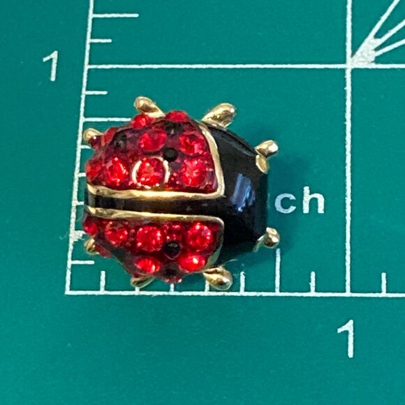 Vintage Ladybug Pin Tie Tac Lapel Hat Crystal Enamel Red Black Gold Plated - Picture 11 of 11